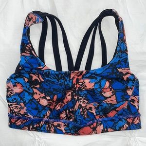 Lululemon Energy Sports Bra Size 4 Blue Orange Floral Pattern Medium Support